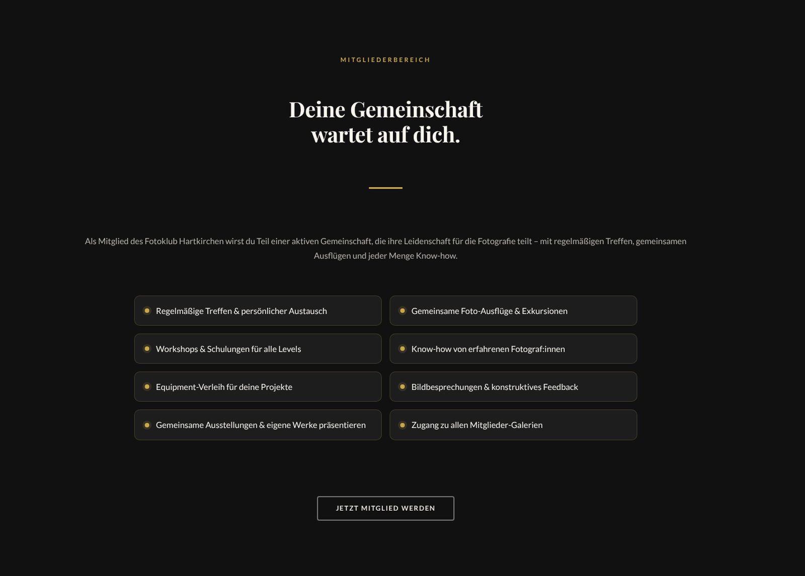 Bereich zur Mitgliedschaft mit den Vorteilen für Mitglieder